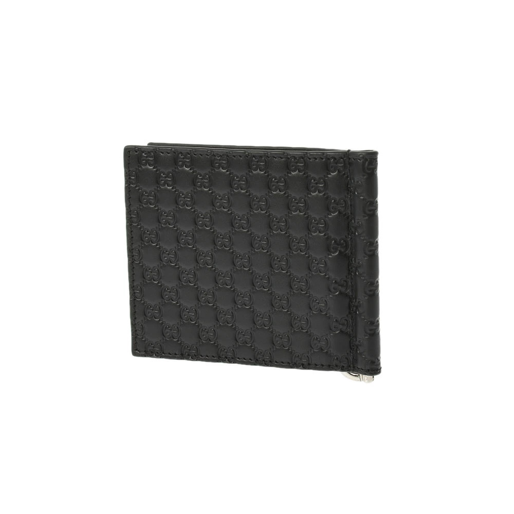 Gucci Money Bi fold Black Wallet Leather ssima Clip Black